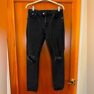 Black Top Man Skinny Stretch Jeans (Distressed Knee) - W34 x L32.  Button Fly